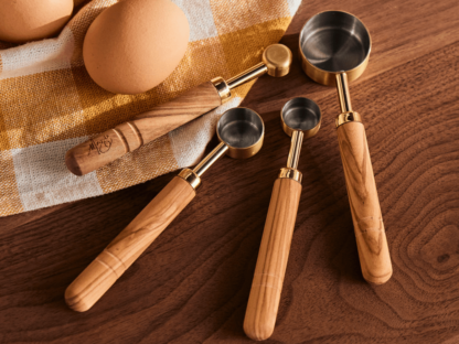 Brass Measuring Spoons with Olive Wood Handles – 4 Set